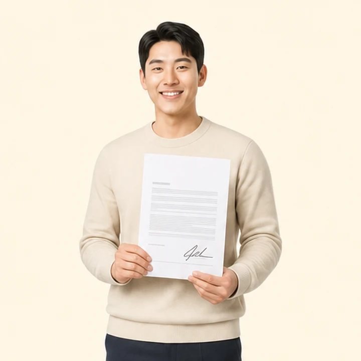 기아 스포티지 장기렌트카 서면 견적서를 들고 있는 고객
